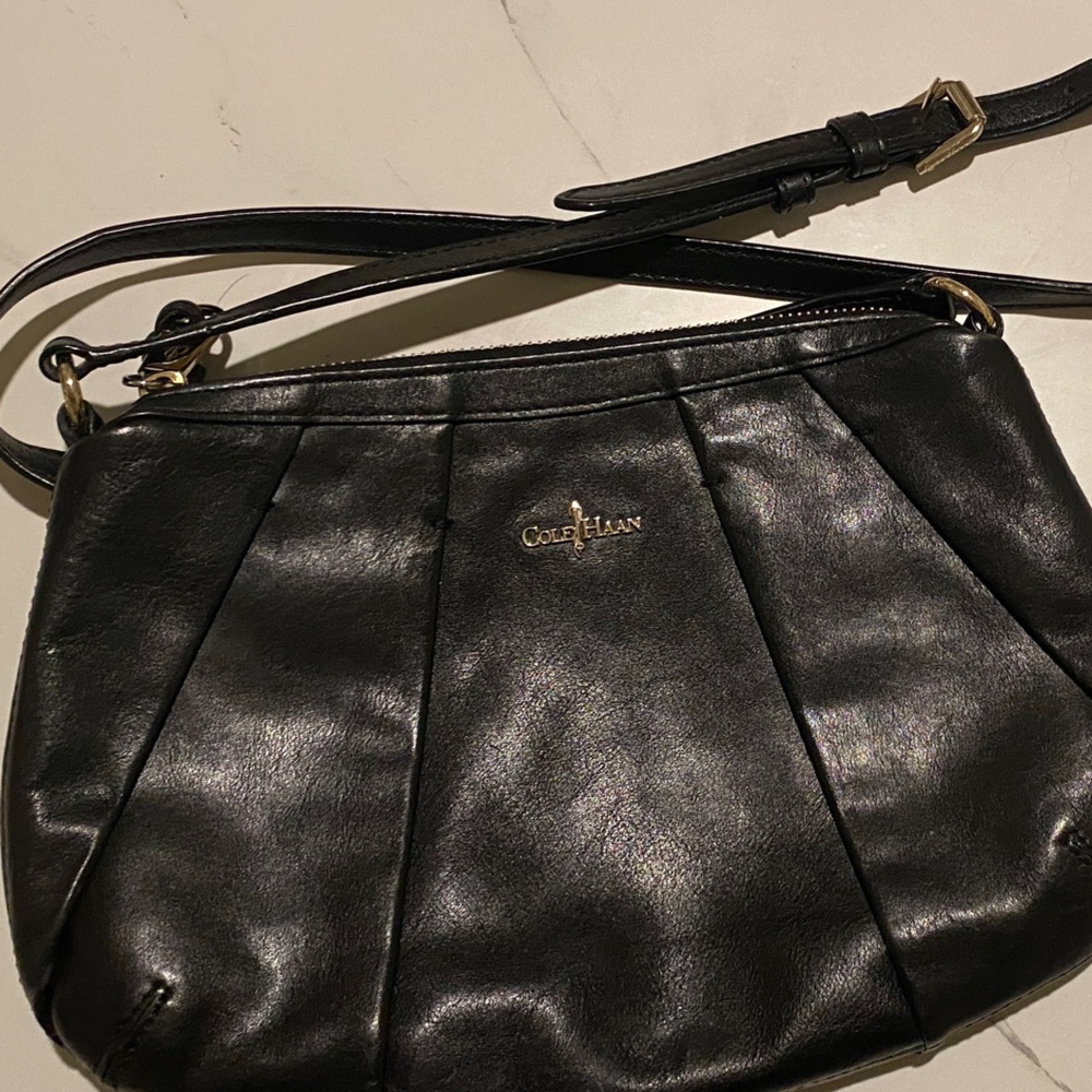 Cole Haan Black Leather Crossbody with Gold Hardware
